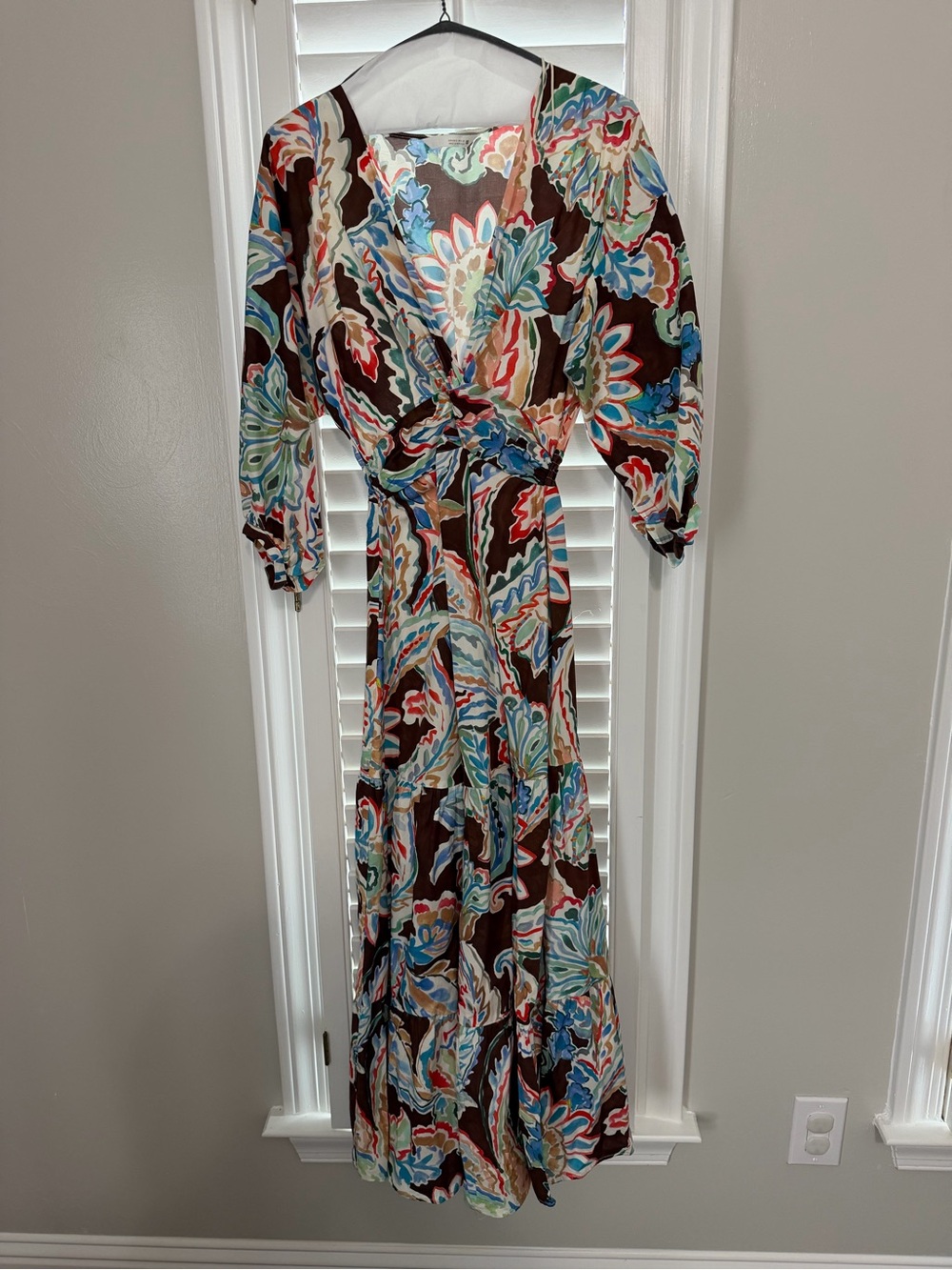 Zara Brown Multicolor Floral Wrap Maxi Dress